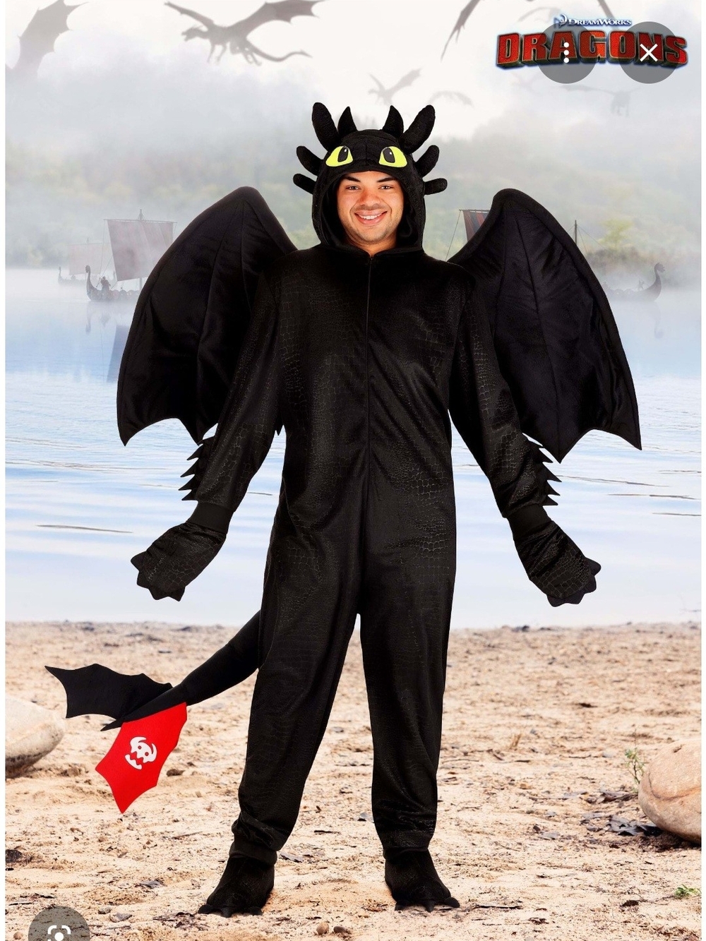 Dreamworks Black Toothless Dragon Costume with Green Eye Accents